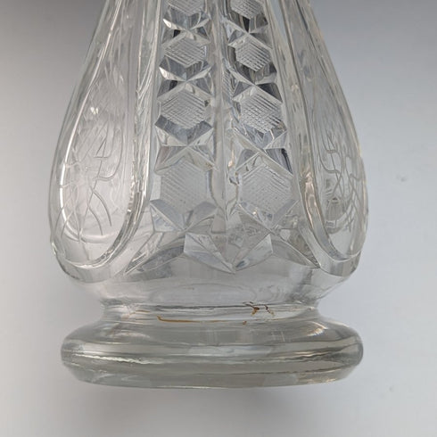1915 British antique cut glass large vase with pure silver decoration Walker&Hall